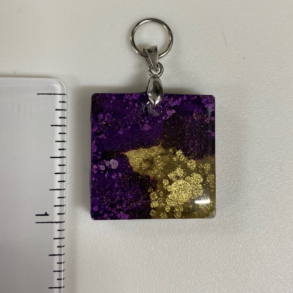 Hand-Made Resin Pendant - Violet & Gold
